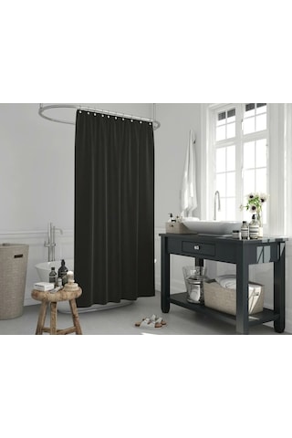 Banyo Perdesi Seti Siyah 180x200 Duş Perdesi , 120x200 Banyo Perde Borusu Beyaz Askı Aparatı Hediyeli 0010 Siyah