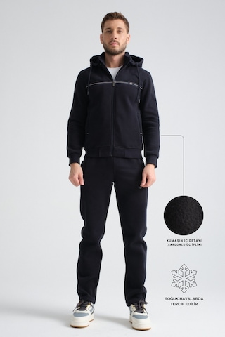 Shooter Sportswear Shooter Erkek Kışlık Eşofman Takımı Şardonlu Üç Iplik Kapüşonlu Regular Kalıp Lacivert
