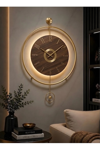 Metaquartz Aksesuar Büyük Boy 50x75cm Quartz Mekanizma Ispanyol Orbit Time , Metal Ahşap Duvar Saati Gold,