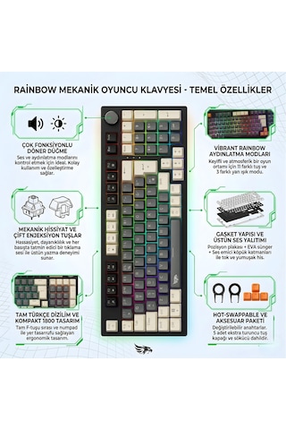 Rgb Kablolu Mekanik Oyuncu Klavyesi Mavi Switch Gasket Yapı Rgb Gaming Kablolu Klavye, Gaming Keyboard Rgb Gameagle Numpadli Full