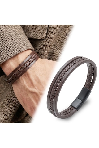Moncuk Design Sadece Kahverengi Saç Örgülü Çoklu Erkek Bileklik 33513b10d4