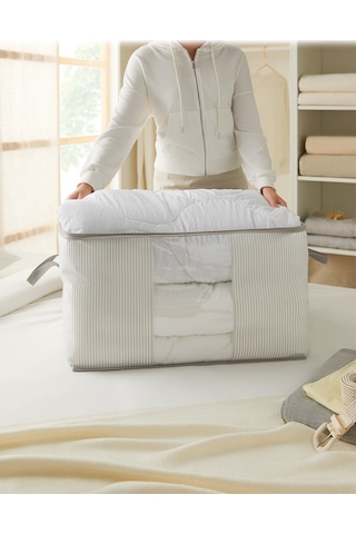 Ocean Home Textile Büyük Boy Pvc Pencereli Gri Çizgili Stuff & Things Hurç 60 x 43 x 35 cm