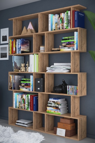 Dekorfim DF07103AC 6 Raflı Çift Modül Zigzag Kitaplık Çalışma Odası Ofis Kitaplık