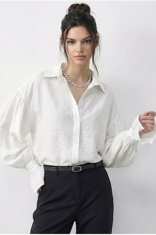 Shade Kadın Fırfır Manşet Detaylı Oversize Gömlek 533 60286029 - Beyaz