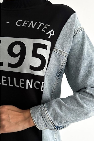 Femelle Kadın Baskılı Kolu Kot Içi Şardonlu Pamuk Sweatshirt siyah