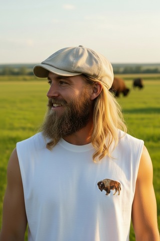 Golden Buffalo Yazlık Unısex 1. Sınıf Kasket Şapka %30 Pamuk, %70 Keten Açık Krem