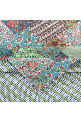Greenland Home Jasmin Boho Tarzı Ters Çevrilebilir Örtü Yorganı, 127x152 Cm, Yeşim Taşı Çok Renkli