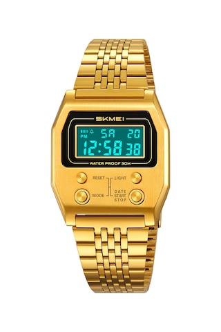 Springsun Skmeı 2460 Dijital Spor Saati: Çelik Kayışlı, 30m Su Geçirmez, El Işık, Kronometre, Alarm Ve Tarih Gösterimi Altın Altın