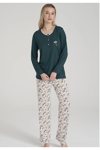 Pijadore 1618 Pamuklu Uzun Kol Kadın Pijama Takımı Yeşil