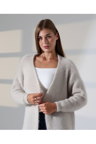 Redmina Fashion Yumuşak Dokulu Uzun Hırka Taş