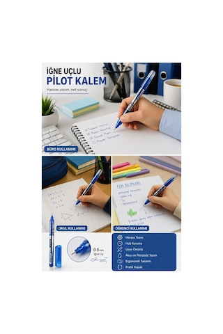 Siyah Ve Mavi Pilot Kalem İğne Uçlu 2 Adet Stilo Pilot Kalem 0.5mm İnce Uçlu Pilot Kalem Likit Mürekkepli Pilot Kalem