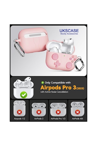 Apple Uyumlu AirPods Pro 3 Oyun Kolu Tasarım Silikon Kılıf Pembe