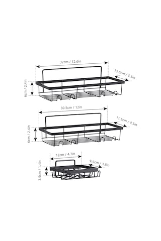 Moveevo Demir Bathroom Organizer Seti - 2 Duş Sepeti + 1 Sabunluk, Delme Yok, Su Geçirmez, 6 Kanca, Banyo/ Mutfak/ Oturma Odası Gereçleri Saklama Siyah