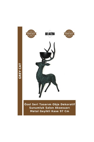 Özel Seri Tasarım Obje Dekoratif Sunumluk Salon Aksesuarı Metal Geyikli Kase 97 Cm