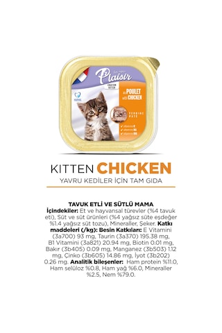 Plaisir Tavuk Etli ve Sütlü Pate Yavru Kedi Yaş Maması 32 x 100 G