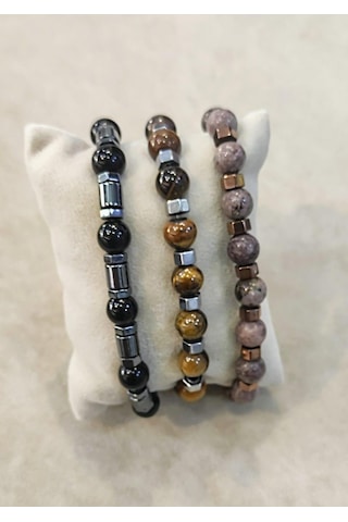 Nursaat Captiva Stell 3.Lü Set Doğaltaş Erkek Bileklik Seti N11.70196 Siyah