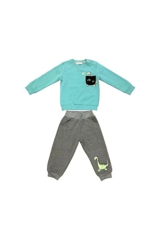 Zekids Erkek Bebek Dinazor Baskılı Pamuklu Eşofman Takım-14384 Mint