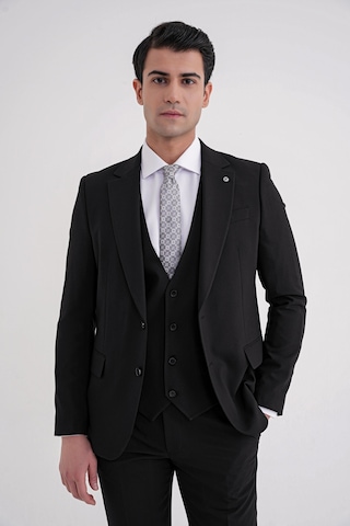 Efor Slim Fit Çift Yırtmaç %97 Yün Esnek Siyah Yelekli Klasik Takım Elbise Tk 937 Siyah