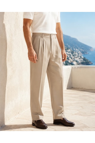 Danger Erkek Baggy Fit Pileli Kumaş Pantolon Bej 0172dngr