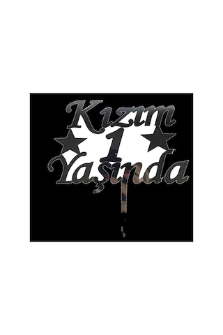 Kızım 1 Yaşında İlk Yaş Doğum Günü Partisi Pleksi Pasta Süsü Gümüş Renk - Pasta Mumu - 15 Cm