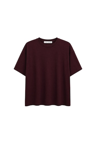 Mixray 2101 Kadın Bisiklet Yaka Soft Oversize Basic Modal T-shirt Bordo