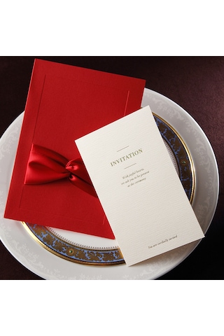 Shineyee 10 Adet Mavi Bow Ribbonlu Davetiye Seti - Evlilik/doğum Günü İçin Zarf+boş İç Kart+kabuğu+ribbon