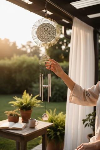 Feng Shui Mandala Temalı Rüzgar Çanı Dış Mekan Bahçe Balkon Süsü Yeni Ev & Arkadaş Hediyesi 60 Cm.