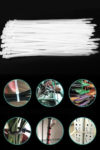 Kablo Bağı- Plastik Kelepçe - 3.6 X 150 Mm - Cırt Kelepçe Beyaz 100 Adet Paket Klips1