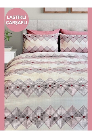 Tek Kişilik Ranforce Nevresim Takımı Lastikli Çarşaflı Dıamond Pudra