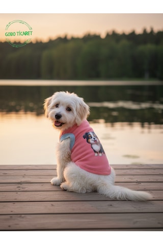 Gobo Yumuşacık Şeker Pembe Kedi Ve Köpek Kıyafeti Elbisesi Siyah Köpek Baskılı Tshirt - Xs, S, M, L Beden