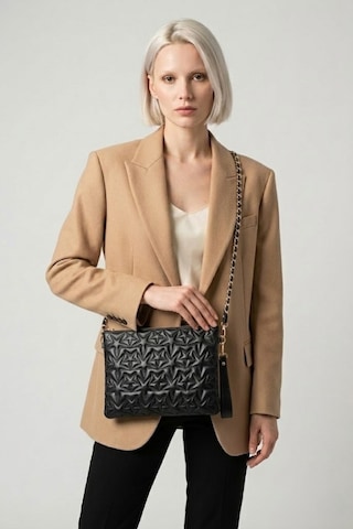 Gl-003 Yıldız Dikişli Kadın El Çantası Clutch Çanta Omuz Çantası Çapraz Çanta Pörtföy Çanta Siyah