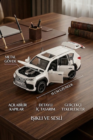 1:32 Ölçek Metal Model Araba Lx600 Lüks Suv Jip - Işıklı Sesli Çek Bırak - Beyaz