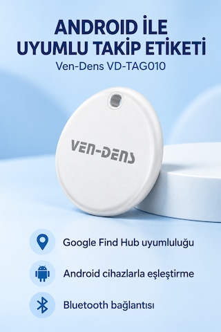Ven-dens Vd-tag010 Bluetooth Eşya Takip Cihazı, Find Hub Ve Android Uyumlu, Anahtar, Beyaz