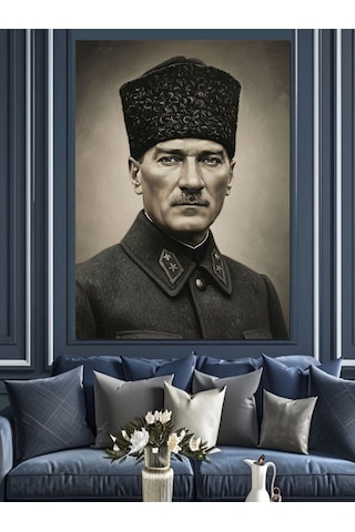 Karizma Tablo Fesli Mustafa Kemal Atatürk Dekoratif Kanvas - Mdf Ahşap Tablo