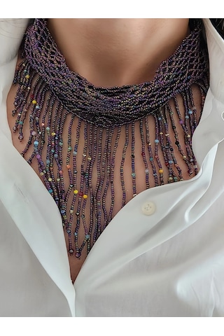 Şal Fular Model Bohem Otantik El Yapımı Kolye Renkli