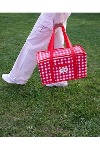 Termo Lüks Piknik Çantası Kırmızı Ekoseli 35 X 20 X 20 Cm Kırmızı