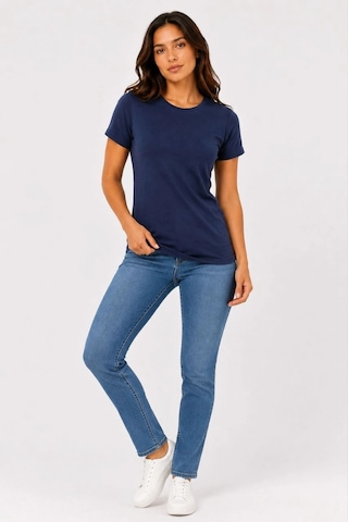 Novalisse Kadın Basic Tişört Bisiklet Yaka Kısa Kol Günlük Yazlık Slim Fit T-shirt - Lacivert Çoklu Renk