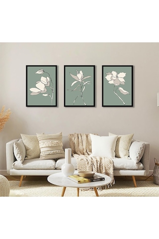 Modern Line Art Çiçekler Üçlü Çerçeveli Mdf Tablo Seti-174297