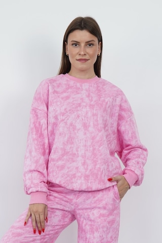 Penyebizden Valeria Kadın 3 İplik Şardonsuz Pamuk Oversize Bisiklet Yaka Sweatshirt-pembe Baskılı