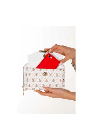 Bizoon Np285 Kadın ,desenli Telefon Bölmeli Çapraz Askılı Omuz Çantası Beyaz