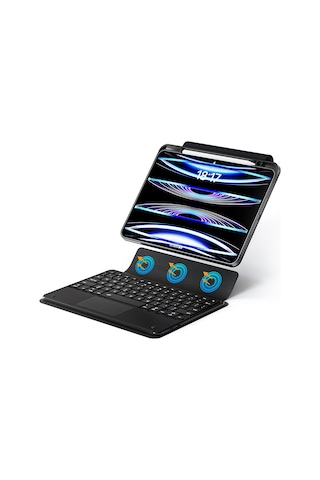 Apple Uyumlu iPad Pro 13 2024 Zore Border Keyboard Bluetooh Bağlantılı Standlı Klavyeli Tablet Kılıfı