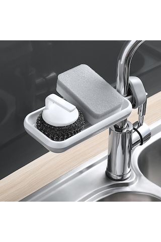 Mutfak Süngeri Tutucu Fırça Sabun Düzenleyici Dönme Başlıklı Musluk Depolama Rafı Lavabo Sepeti Sünger Tutucu Ayrılabilir Duş Tepsisi Süzgeç Rafı Siyah