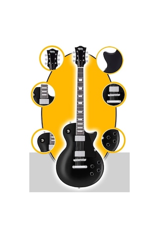 Midex Grx-200bk-bag Üst Segment Profesyonel Elektro Gitar Set Les Paul Kasa Masif Ağaç Hh