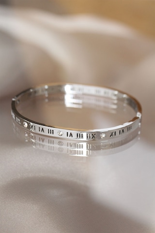 Zarif Bilekler İçin Roma Rakamlı Silver Çelik Bilezik Kelepçe Gri