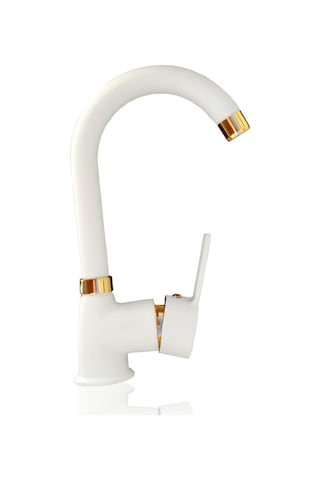 Beyaz Altın Lüks Lavabo Bataryası Delta Beyaz Gold Lavabo Musluk Gold