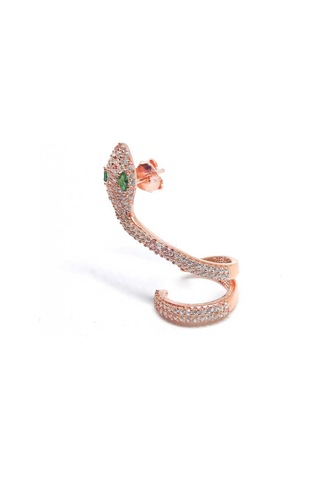 Kenpazar Gümüş Yeşil Gözlü Tek Kıkırdak Yılan Küpe Gümüş