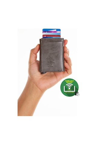 Adelina Unisex Gri Alüminyum Mekanizmalı Kızaklı Kartlık Cüzdan Gri