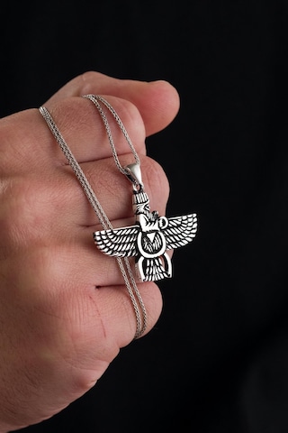Gümüş Ahura Mazda Figürlü Erkek Kolye Gümüş