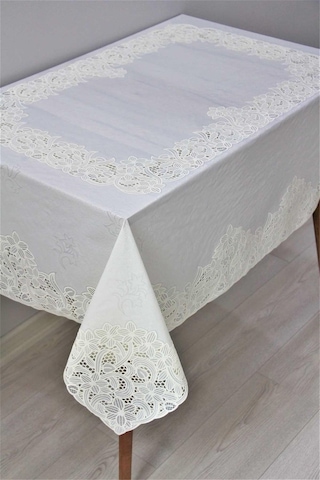120x150 Hazır Dantel Görünümlü Silinebilir Pvc Muşamba Masa Örtüsü Manolya 001