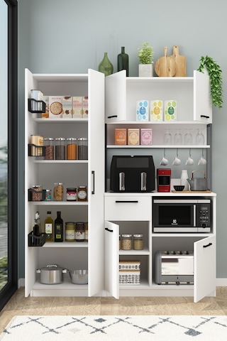 Ervin Kahve Köşesi 4 Sepet Raflı Airfry Kiler Dolabı Çok Amaçlı Beyaz Beyaz